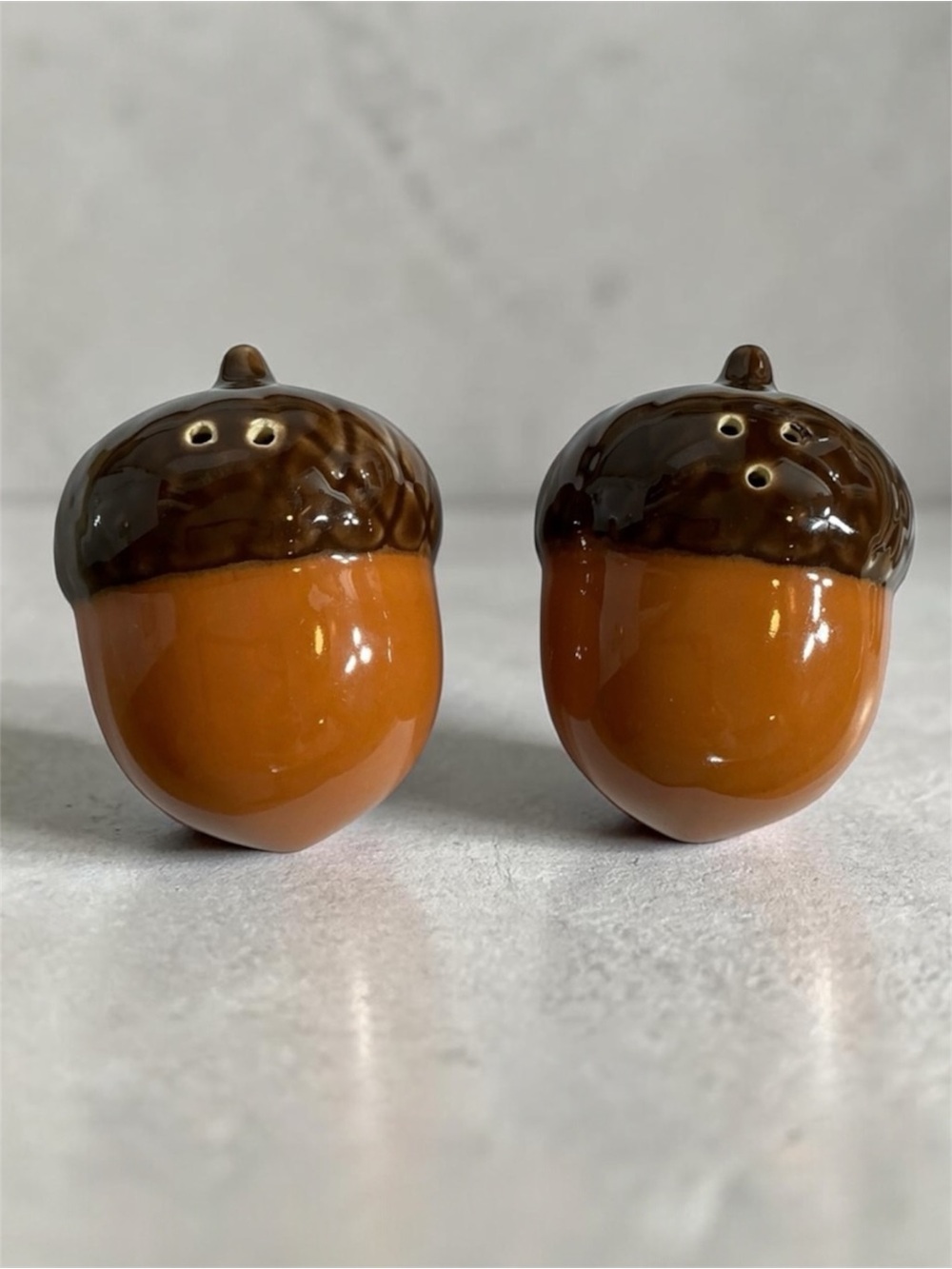 Ceramic Acorn Salt & Pepper Shakers - Brown and Orange